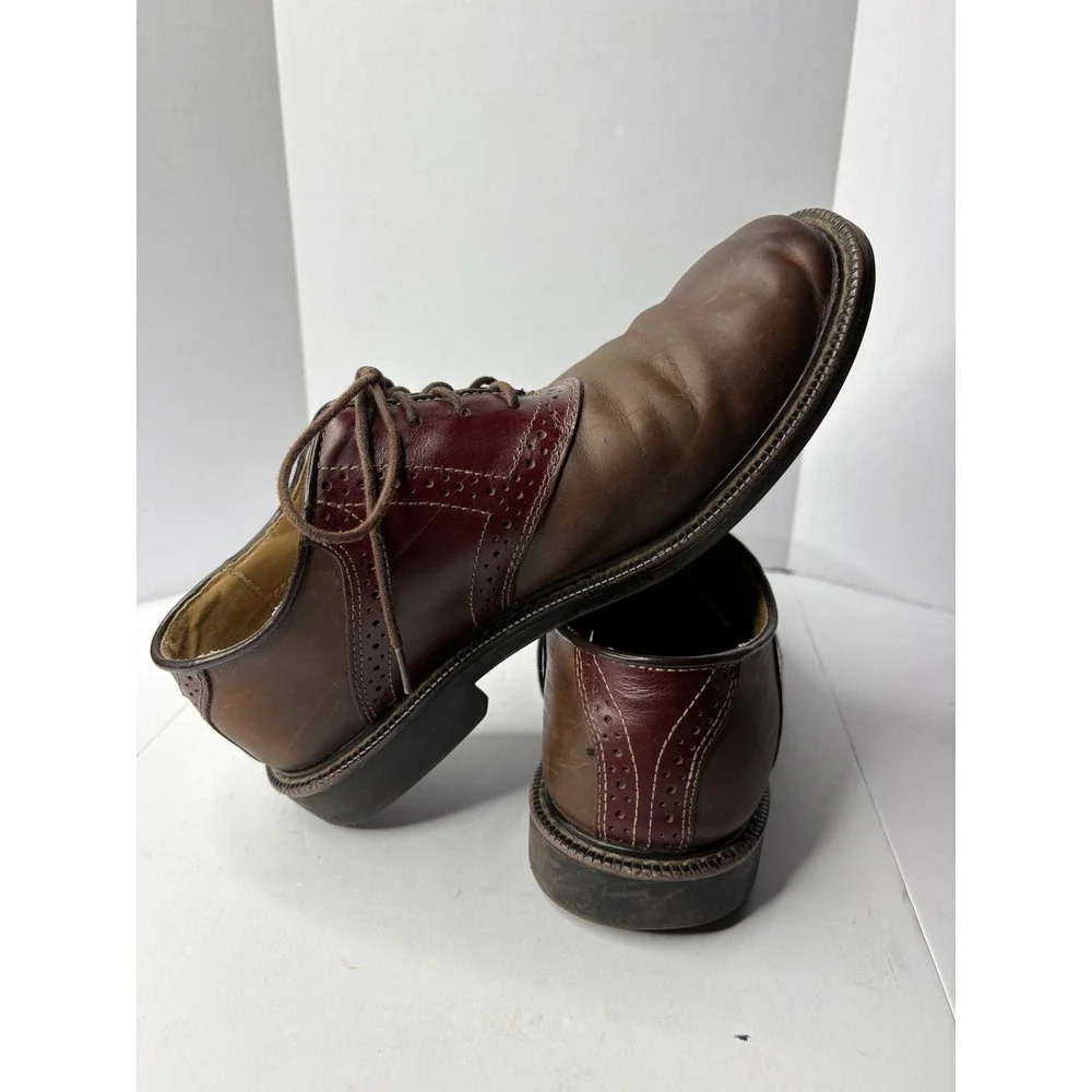 Bass Eugene Mens Brown Burgundy Leather Saddle‎ Shoes Oxford 1580-230 Size 7.5M